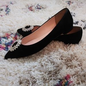 Jcrew black suede ballet flat with Jeweled accents